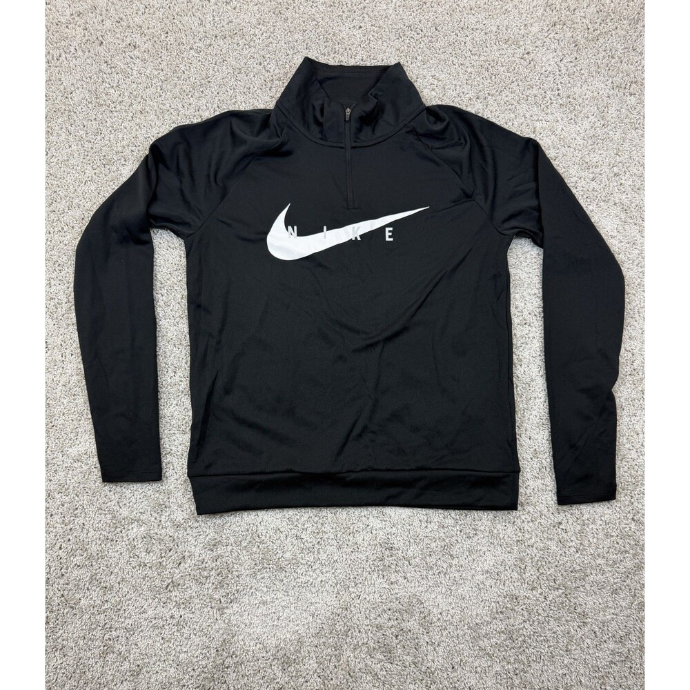 Nike Mens Large Black Dri-FIT 1/4 Zip Pullover Big Swoosh Running Training Top